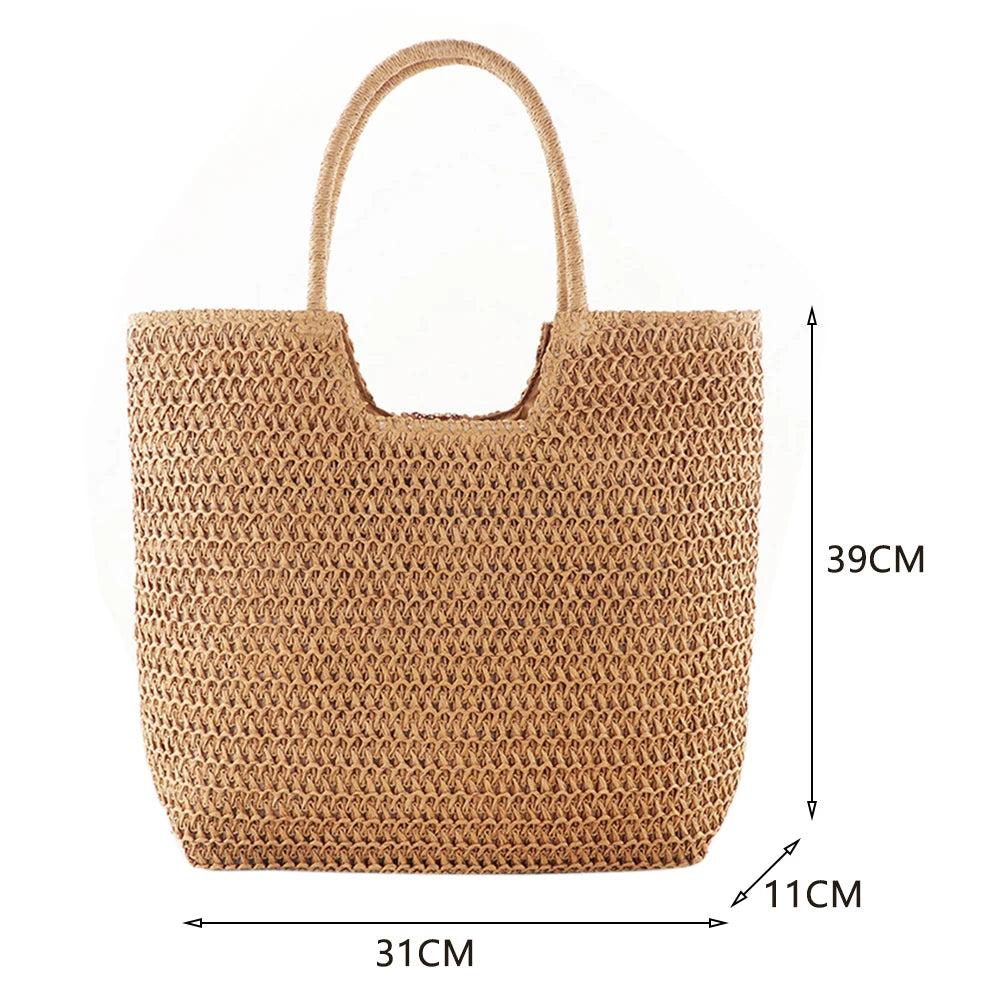 New Fashion Casual Straw Women Tote Bag Summer Designer Large Capacity Shoulder Handbas Beach Straw Bag Lady Travel Basket Purse