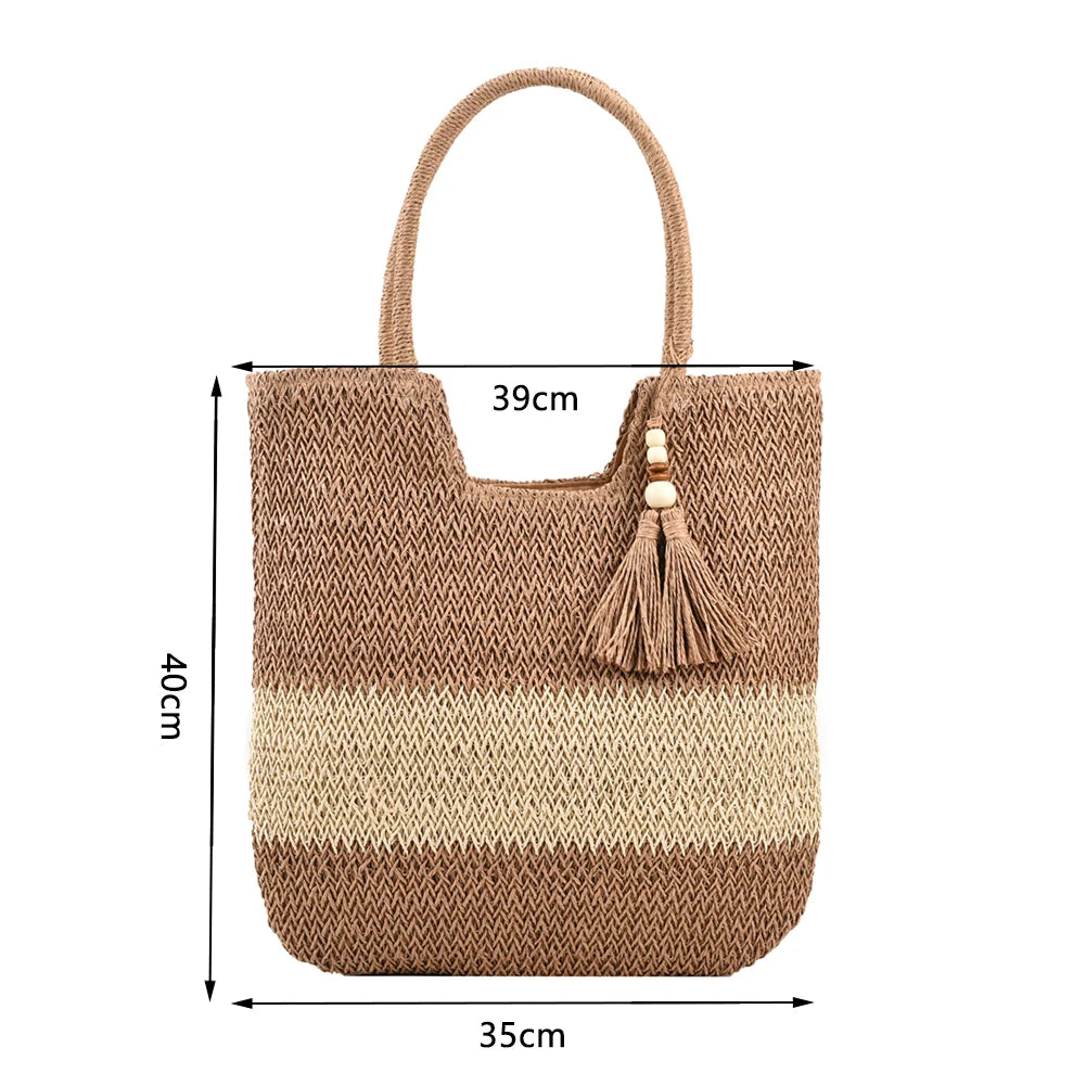 New Fashion Casual Straw Women Tote Bag Summer Designer Large Capacity Shoulder Handbas Beach Straw Bag Lady Travel Basket Purse