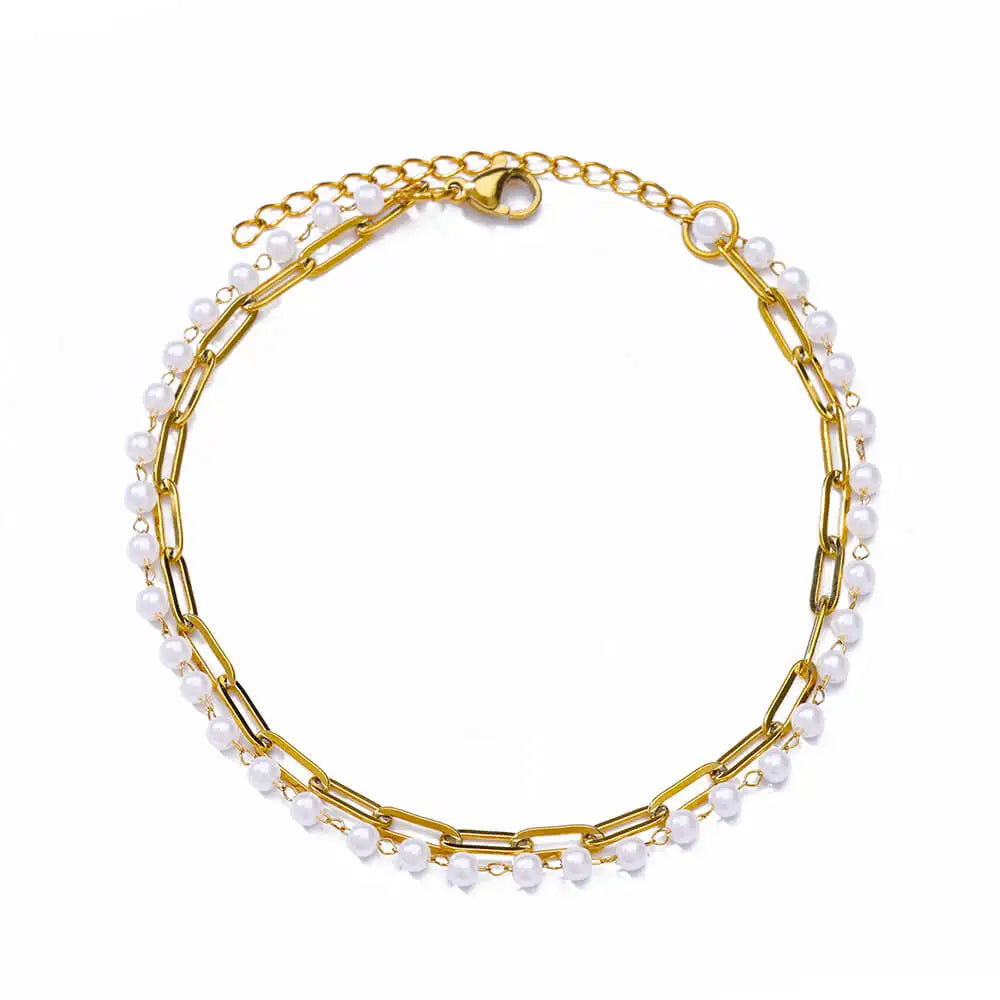 Vando™ Boho Beach Anklet — Gold Pearl Chain