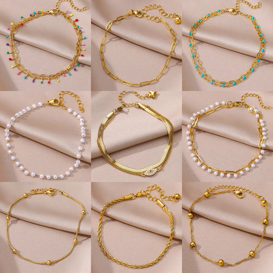 Vando™ Boho Beach Anklet — Gold Pearl Chain