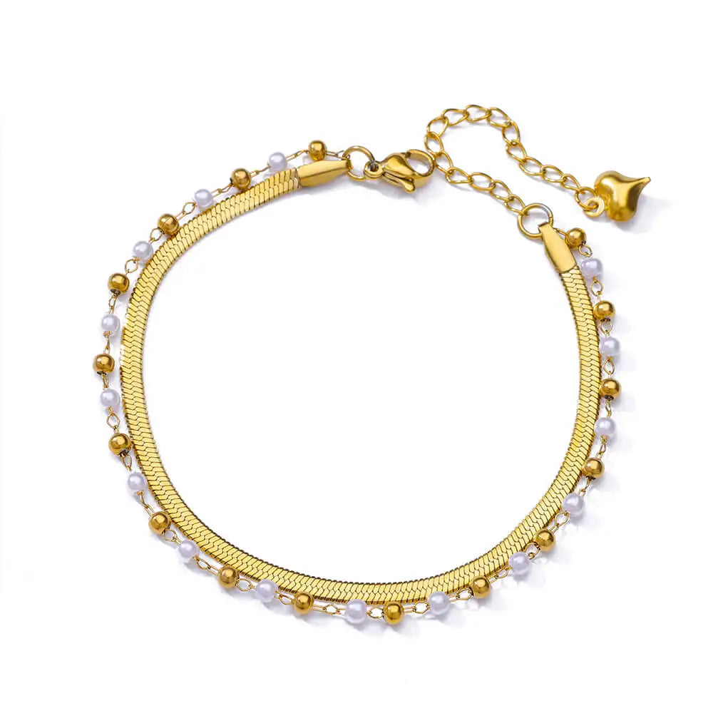 Vando™ Boho Beach Anklet — Gold Pearl Chain