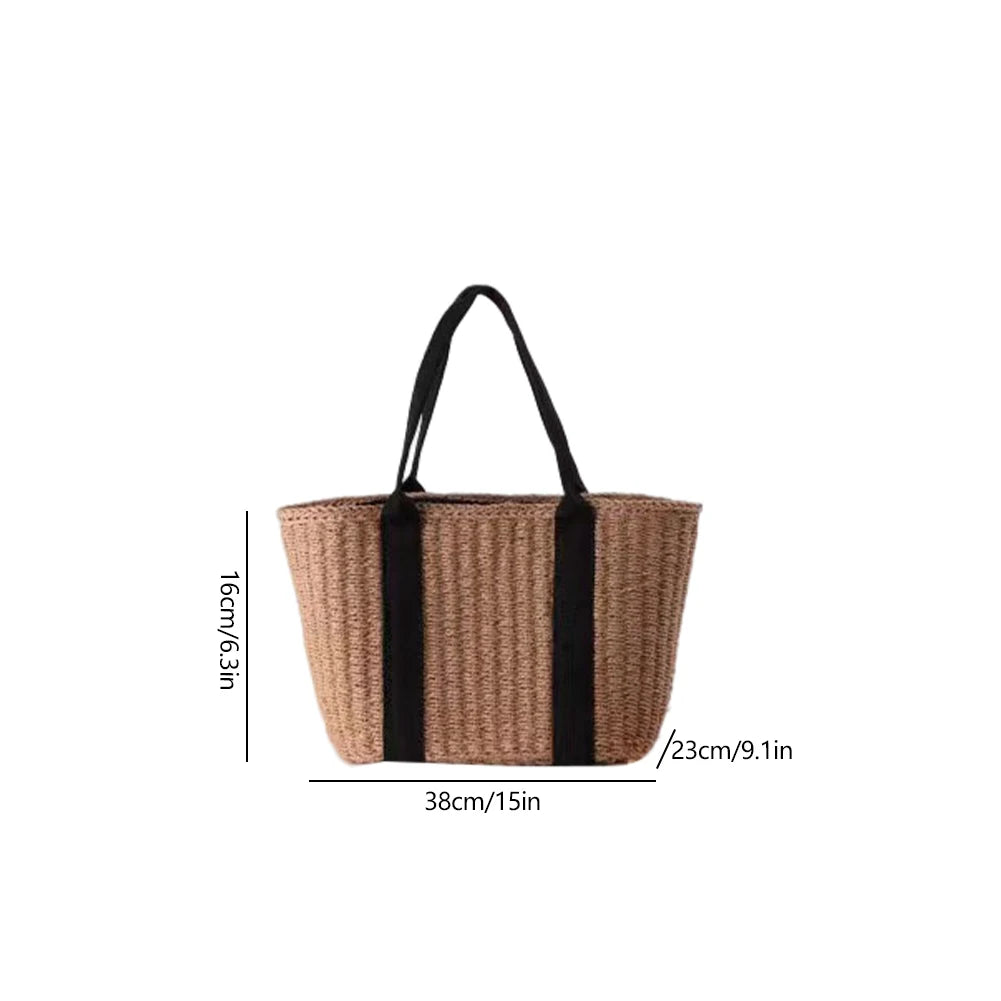 New Fashion Casual Straw Women Tote Bag Summer Designer Large Capacity Shoulder Handbas Beach Straw Bag Lady Travel Basket Purse