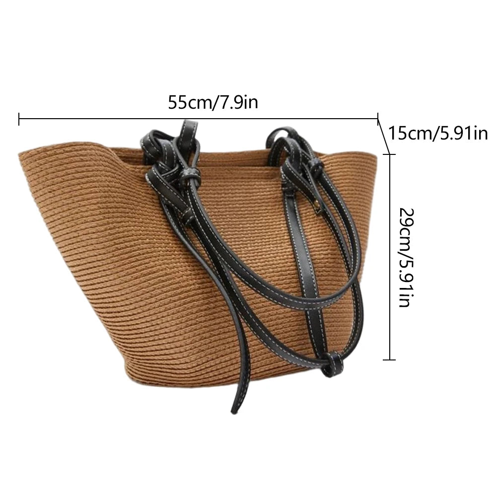New Fashion Casual Straw Women Tote Bag Summer Designer Large Capacity Shoulder Handbas Beach Straw Bag Lady Travel Basket Purse