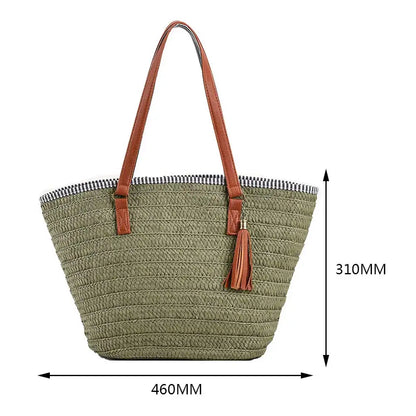 New Fashion Casual Straw Women Tote Bag Summer Designer Large Capacity Shoulder Handbas Beach Straw Bag Lady Travel Basket Purse