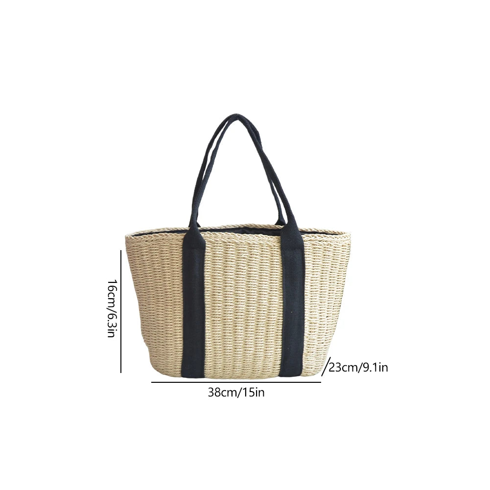 New Fashion Casual Straw Women Tote Bag Summer Designer Large Capacity Shoulder Handbas Beach Straw Bag Lady Travel Basket Purse