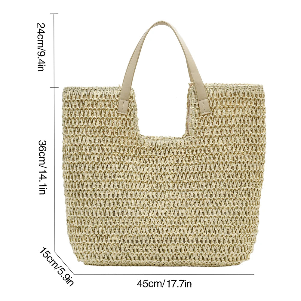 New Fashion Casual Straw Women Tote Bag Summer Designer Large Capacity Shoulder Handbas Beach Straw Bag Lady Travel Basket Purse