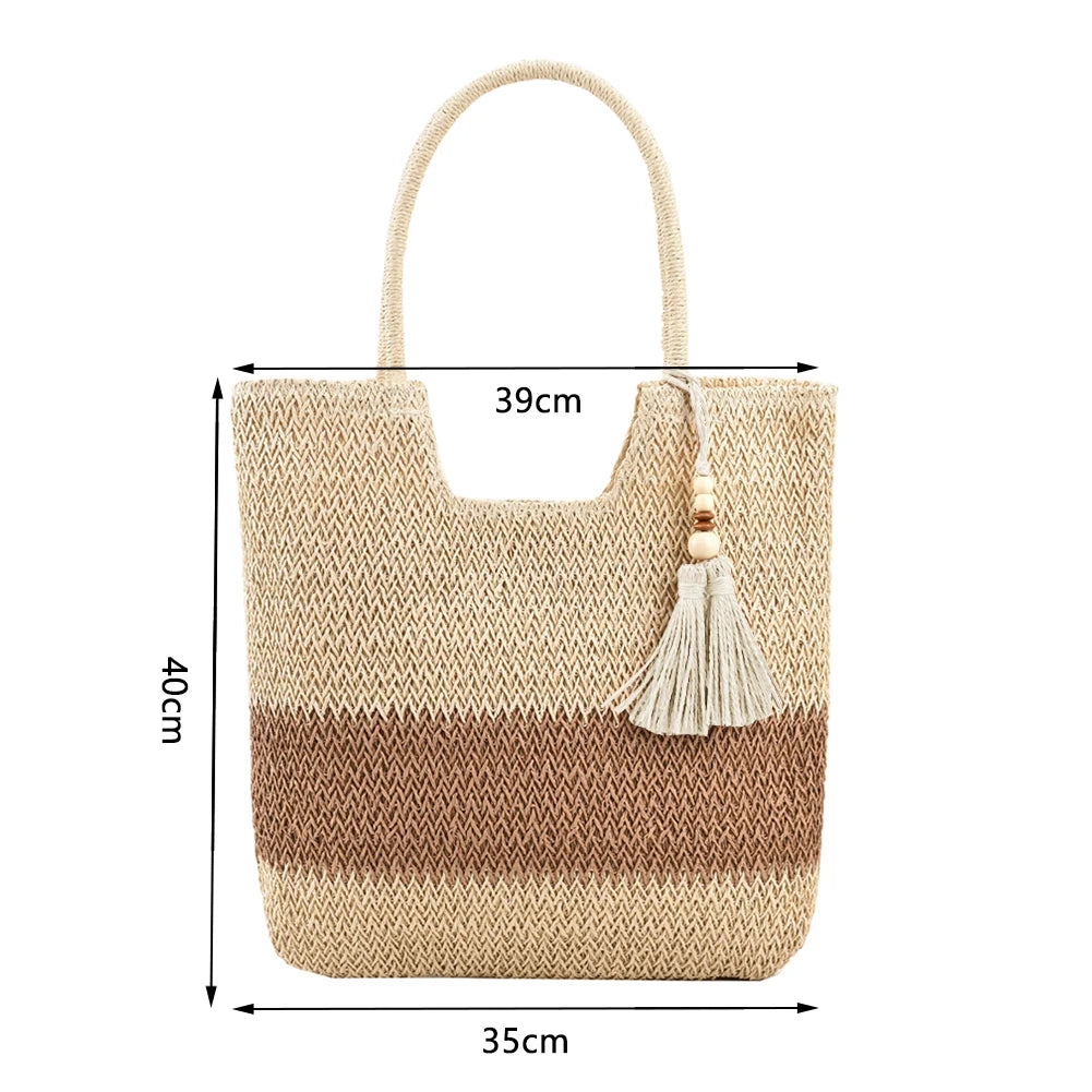 New Fashion Casual Straw Women Tote Bag Summer Designer Large Capacity Shoulder Handbas Beach Straw Bag Lady Travel Basket Purse