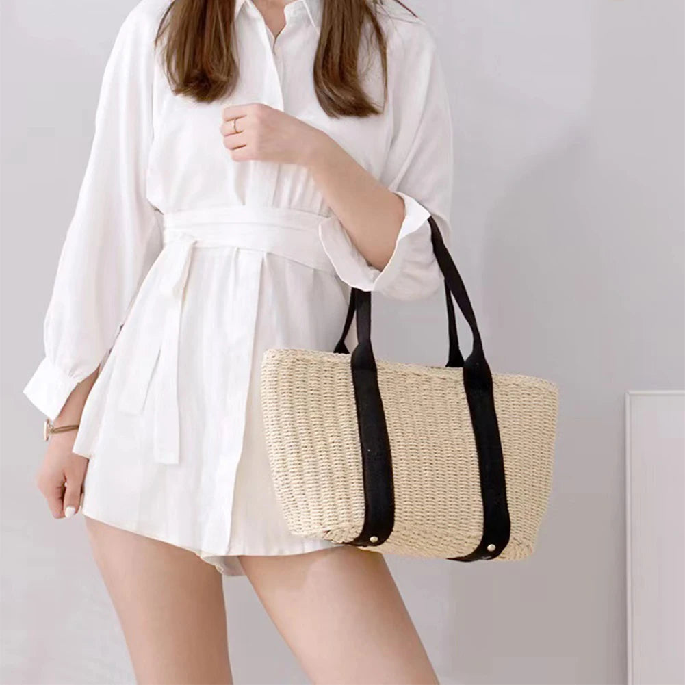New Fashion Casual Straw Women Tote Bag Summer Designer Large Capacity Shoulder Handbas Beach Straw Bag Lady Travel Basket Purse