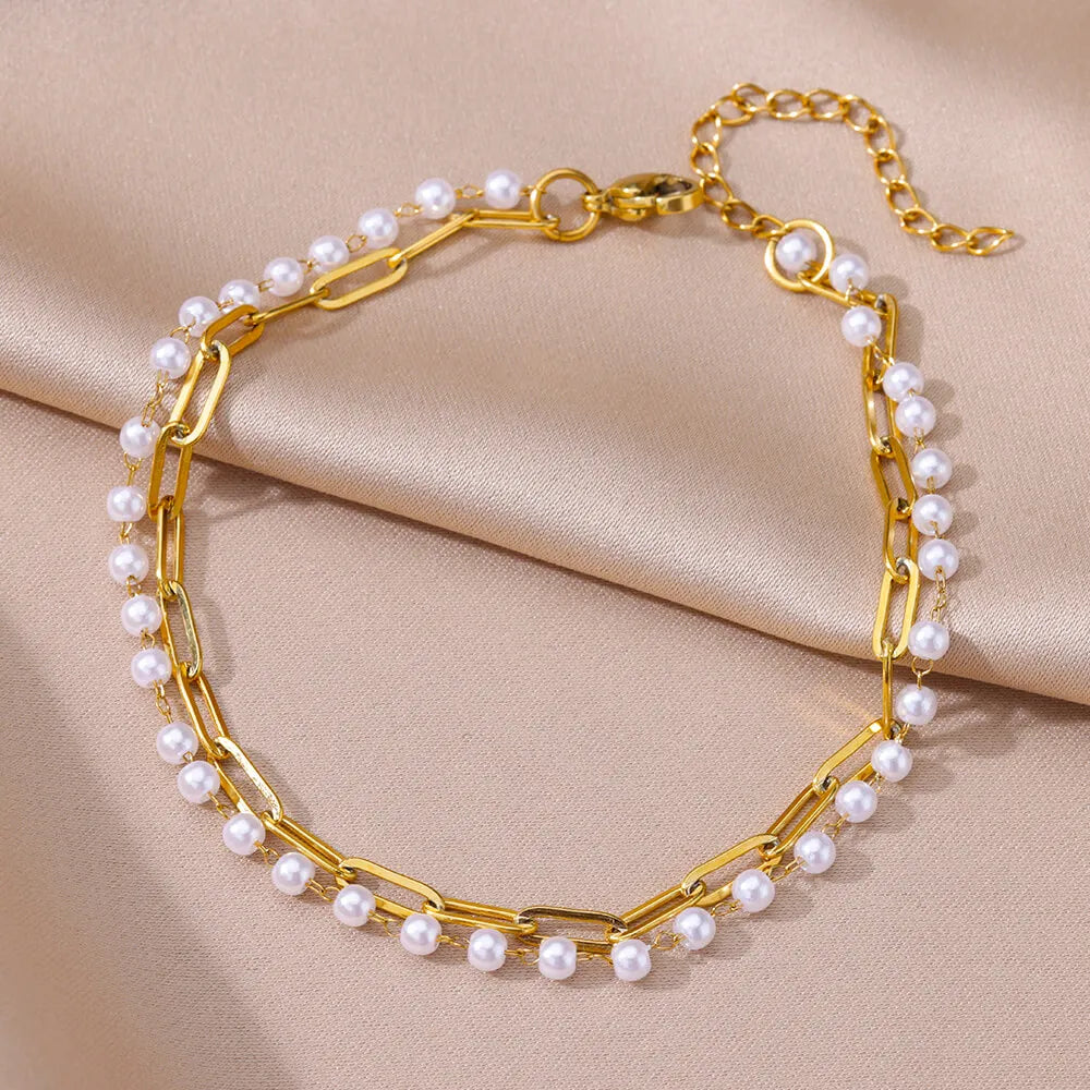 Vando™ Boho Beach Anklet — Gold Pearl Chain