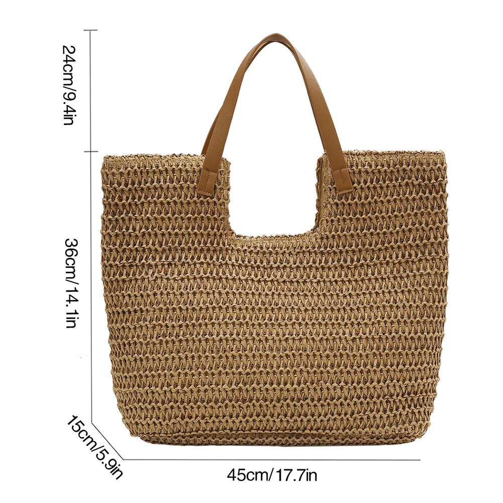 New Fashion Casual Straw Women Tote Bag Summer Designer Large Capacity Shoulder Handbas Beach Straw Bag Lady Travel Basket Purse