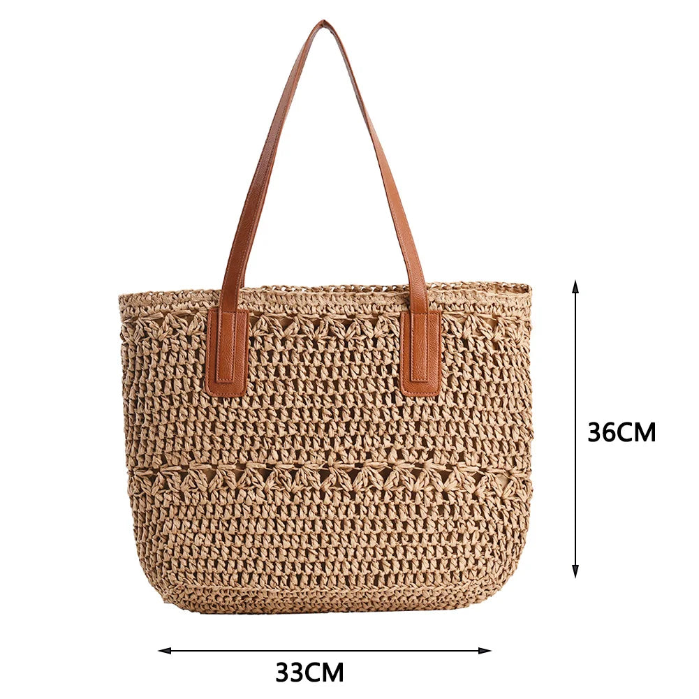 New Fashion Casual Straw Women Tote Bag Summer Designer Large Capacity Shoulder Handbas Beach Straw Bag Lady Travel Basket Purse