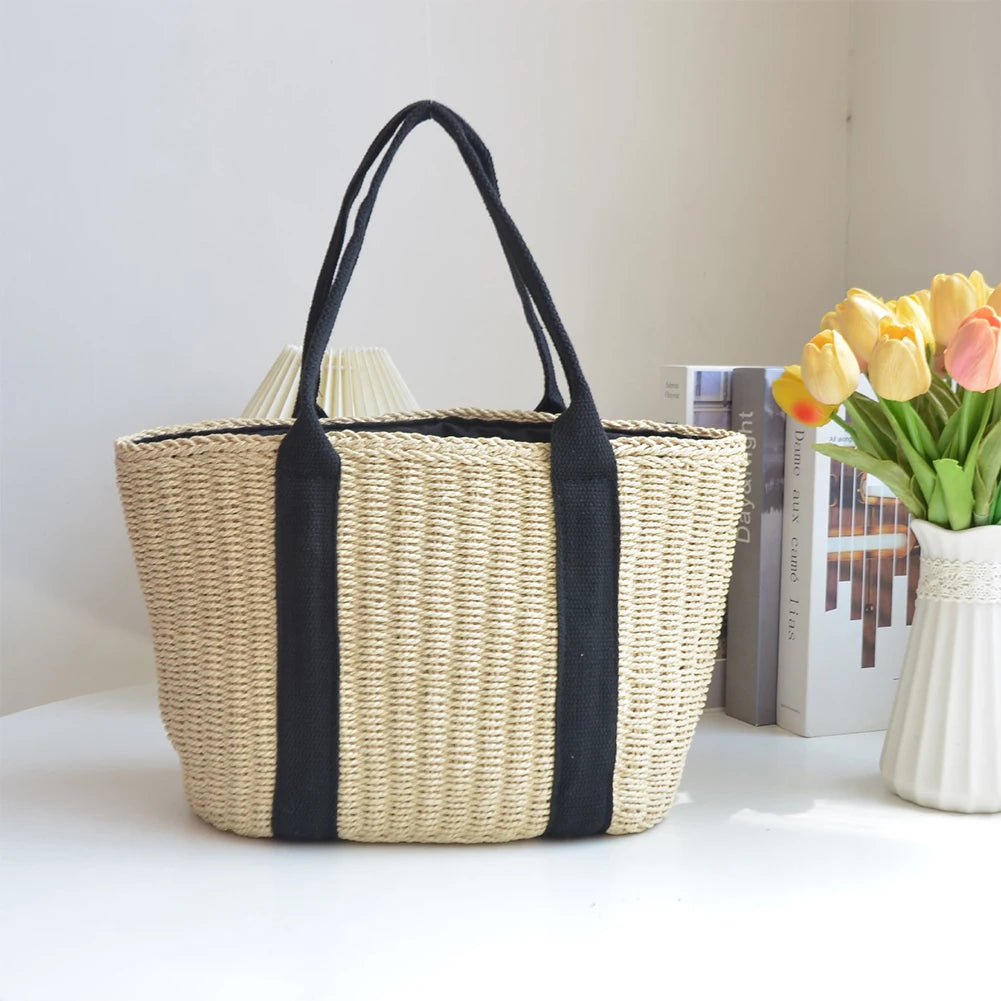 New Fashion Casual Straw Women Tote Bag Summer Designer Large Capacity Shoulder Handbas Beach Straw Bag Lady Travel Basket Purse