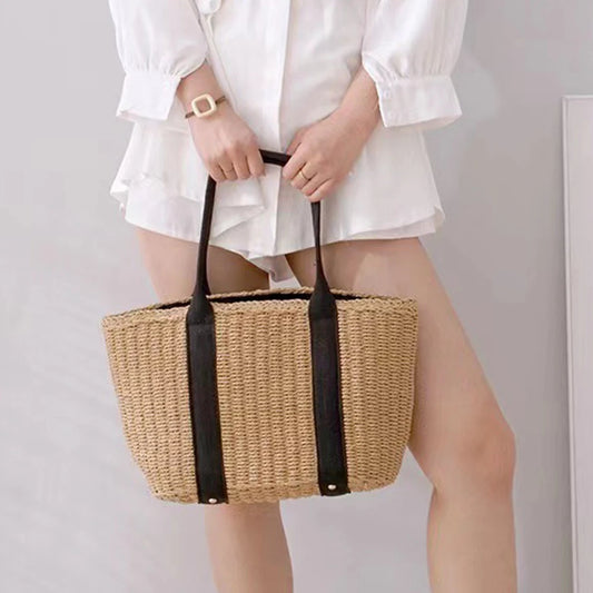 Vando woven straw beach tote bag in natural beige