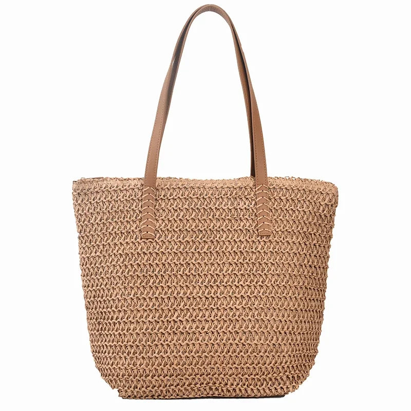 Boho straw shoulder bag styled with a summer outfit